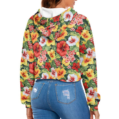 Women's midriff-baring sweatshirt - Hibiscus