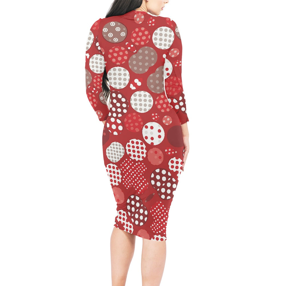 Red Polka Dot Long-Sleeved Bodycon Dress