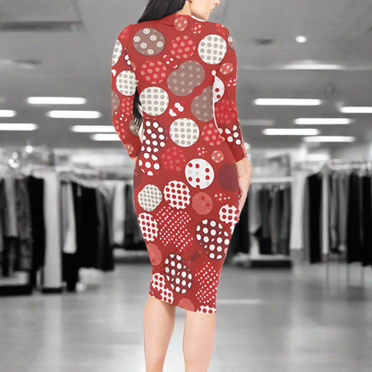 Red Polka Dot Long-Sleeved Bodycon Dress