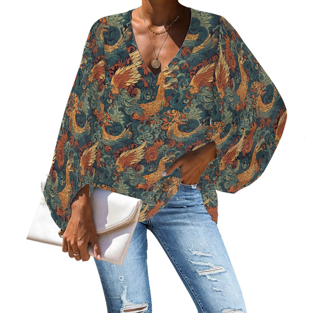 V-Neck Puff Sleeve Chiffon Blouse white