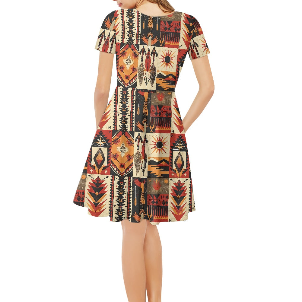 Women V-Neck Short Sleeve Ruffle Dress