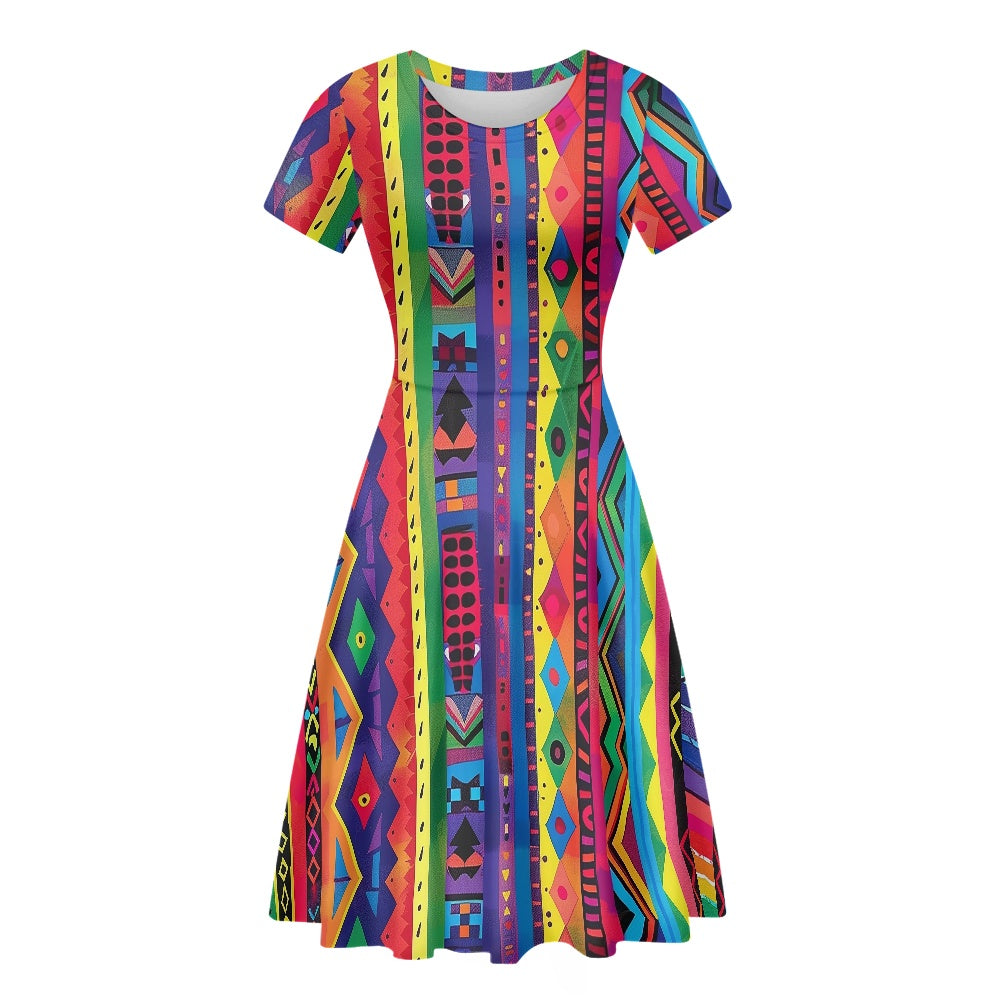 Women Scoop Neck Short Sleeve Ruffle Dress white