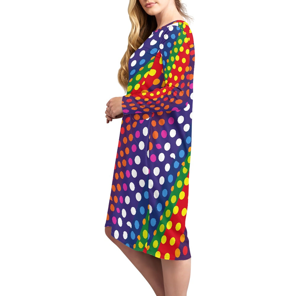 LGBTQ-Friendly Rainbow Polka Dot Long Sleeve Nightdress by Luxtrini