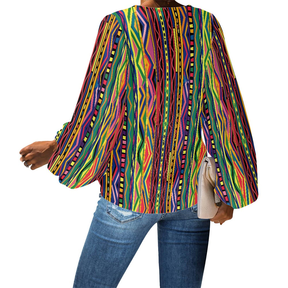 V-Neck Chiffon Puff Sleeve Blouse by Luxtrini