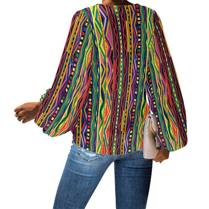 V-Neck Chiffon Puff Sleeve Blouse by Luxtrini