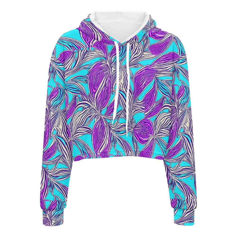 Women's midriff-baring sweatshirt - Abstract white