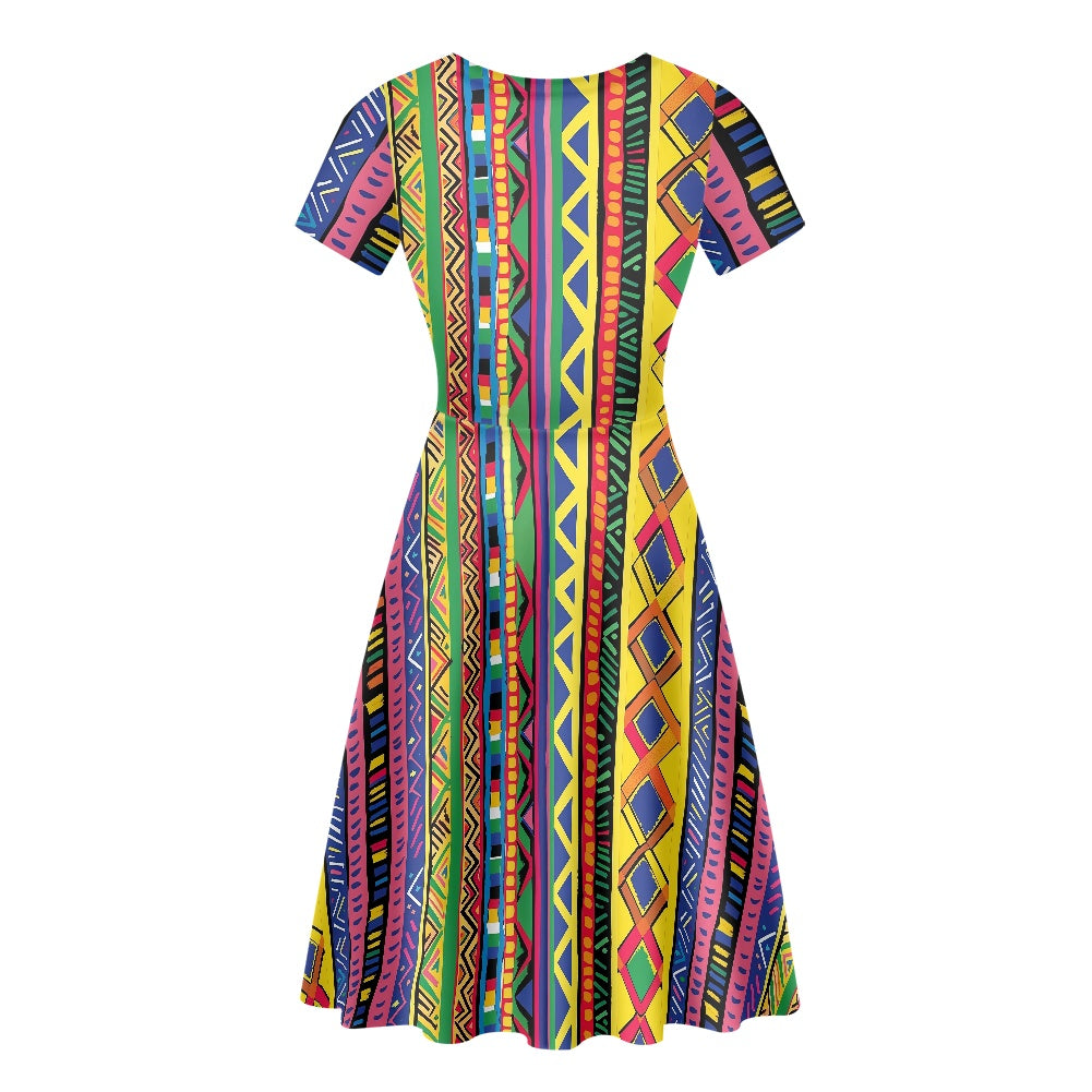 Women Scoop Neck Short Sleeve Ruffle Dress