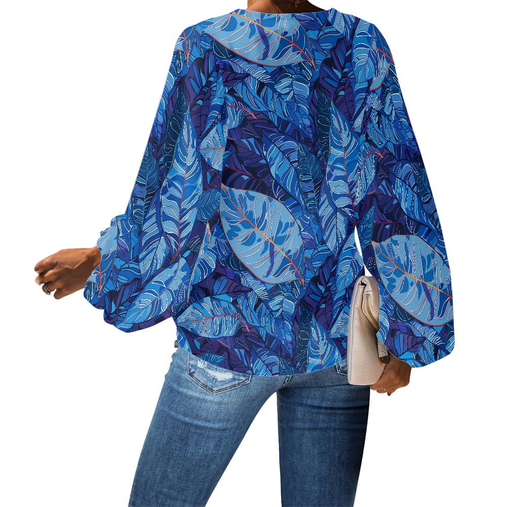 V-Neck Chiffon Puff Sleeve Blouse by Luxtrini
