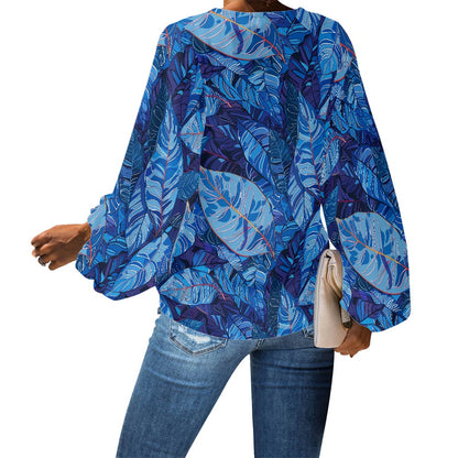 V-Neck Chiffon Puff Sleeve Blouse by Luxtrini