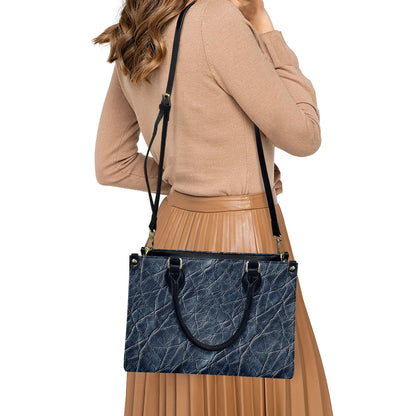 Sapphire Grace: Timeless Navy PU Leather Twill Handbag for Women