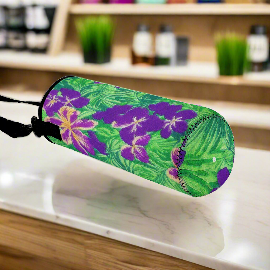 Blue Flag Iris on Green Large Water Bottle Carrier Bag