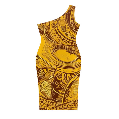 Discover Elegance: Luxtrini's One-Shoulder Slim Dress - Ethnic Yellow