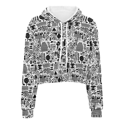 Women's midriff-baring sweatshirt - Ethnic B&W white