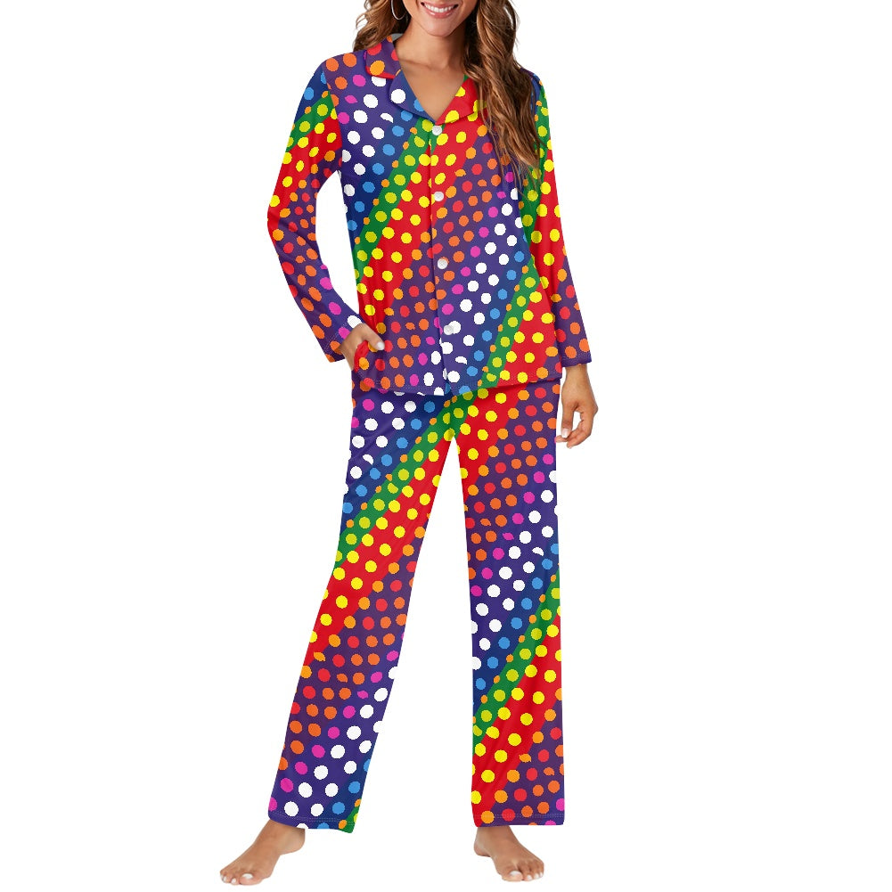 Rainbow Polka Dot Pajama Set (Buttons)