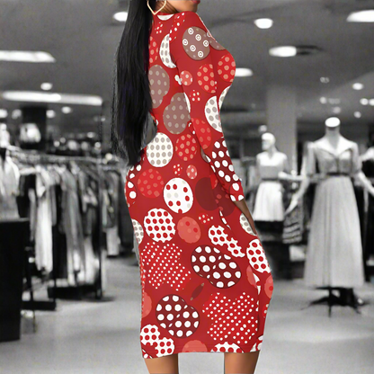 Red Polka Dot Long-Sleeved Bodycon Dress