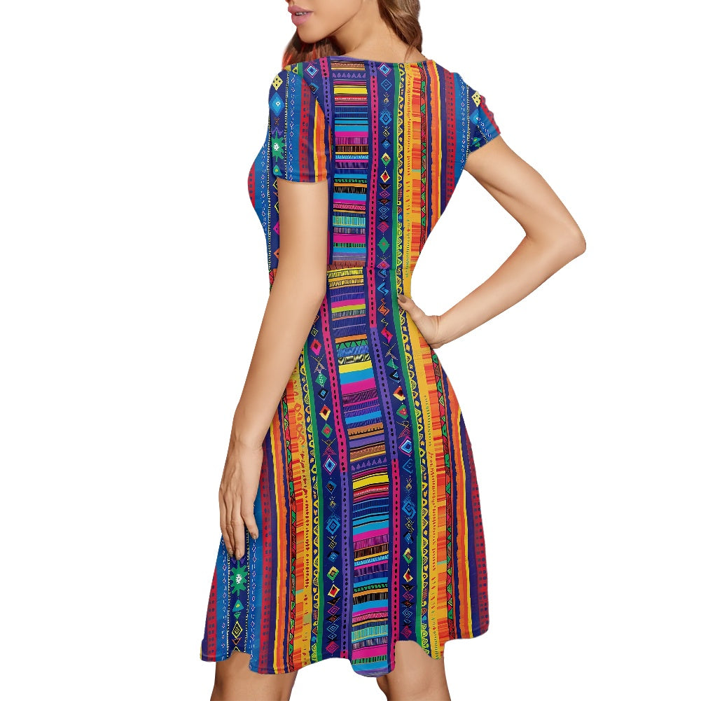 Women Scoop Neck Short Sleeve Ruffle Dress