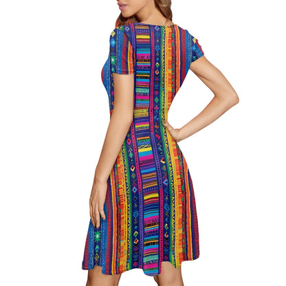 Women Scoop Neck Short Sleeve Ruffle Dress