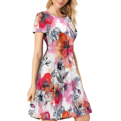 Women Scoop Neck Short Sleeve Ruffle Dress