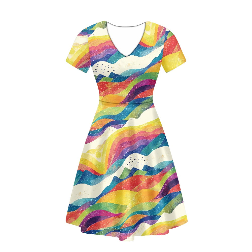 Women V-Neck Short Sleeve Ruffle Dress white