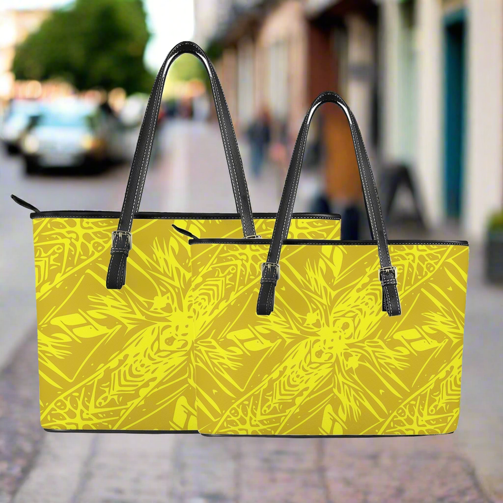 Yellow Croton Leather Tote Bags