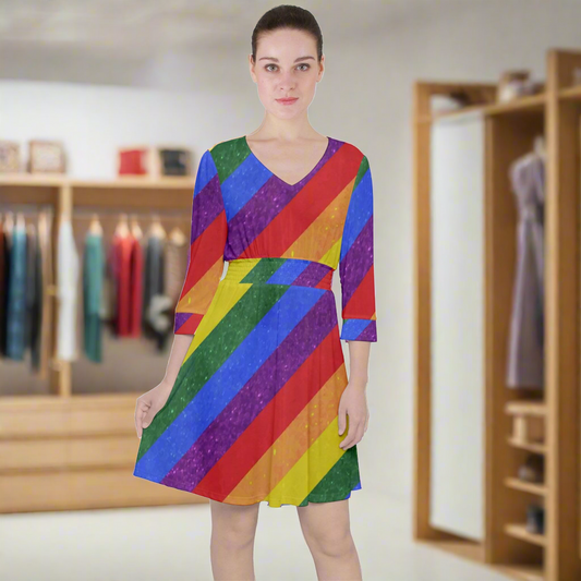 Rainbow Pride | Gay Pride | LGBTQ Pride | Quarter Sleeve Ruffle Waist Dress