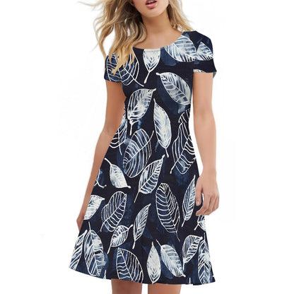 Women Scoop Neck Short Sleeve Ruffle Dress