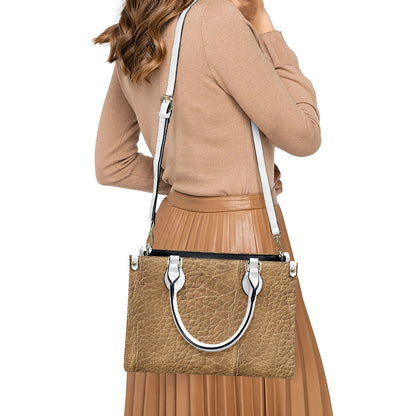 Natural Charm: Classic Brown Handbag with Intricate Grain Women's PU Leather Twill