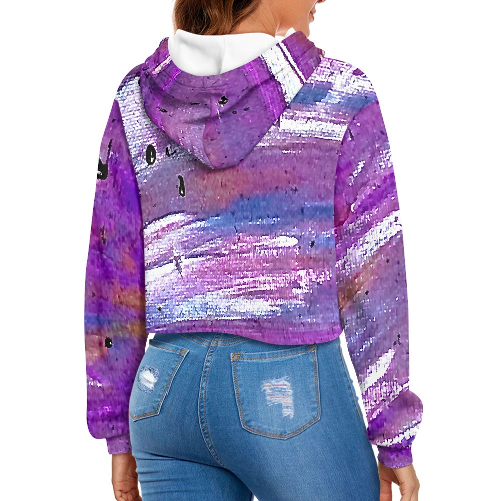 Women's midriff-baring sweatshirt - Purple streaks