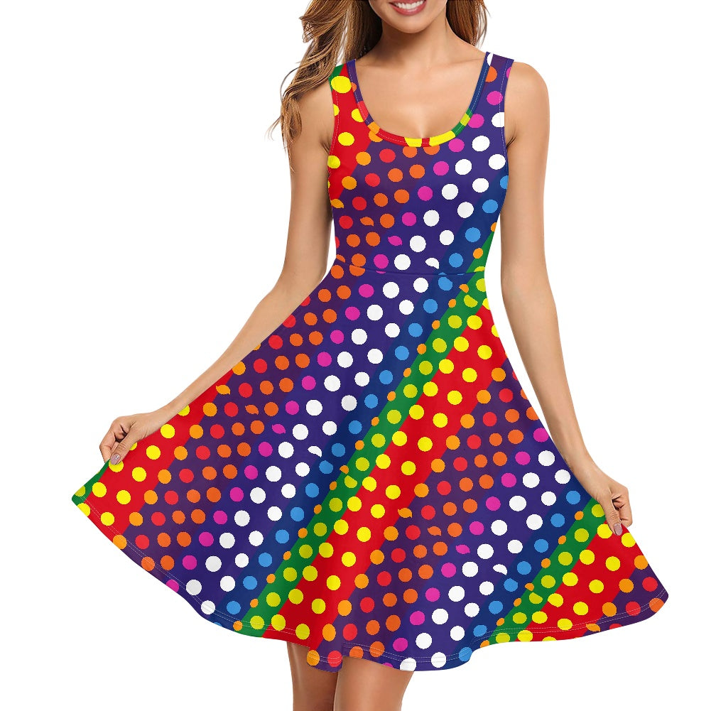 LGBTQ-Friendly Rainbow Polka Dot Tank Dresses for Women by Luxtrini white