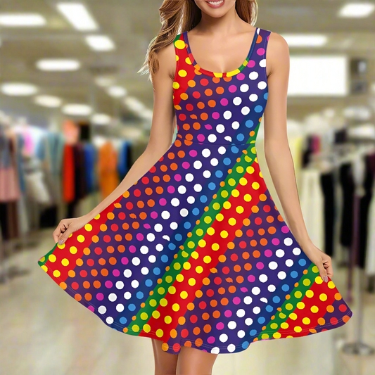 LGBTQ-Friendly Rainbow Polka Dot Tank Dresses for Women by Luxtrini
