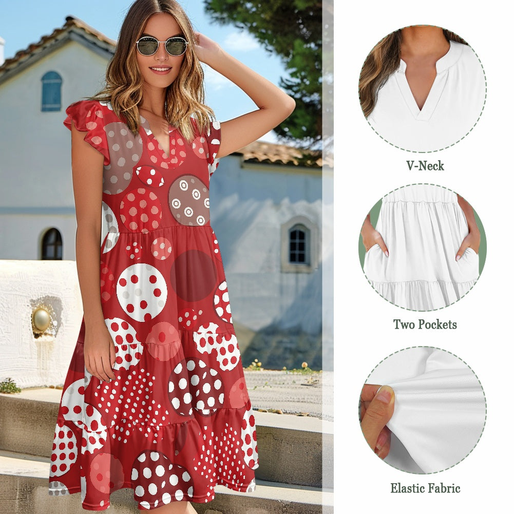 Women's V-neck pocket waist patchwork dress