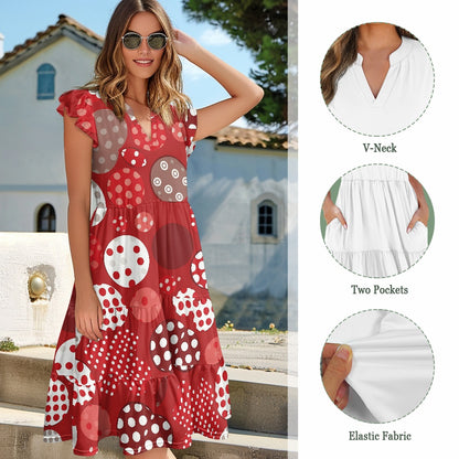 Women's V-neck pocket waist patchwork dress