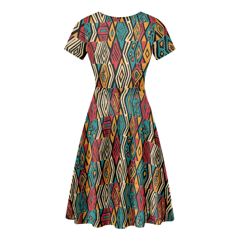 Women Scoop Neck Short Sleeve Ruffle Dress