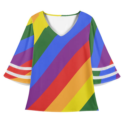 Rainbow Women Puff Sleeve Blouse