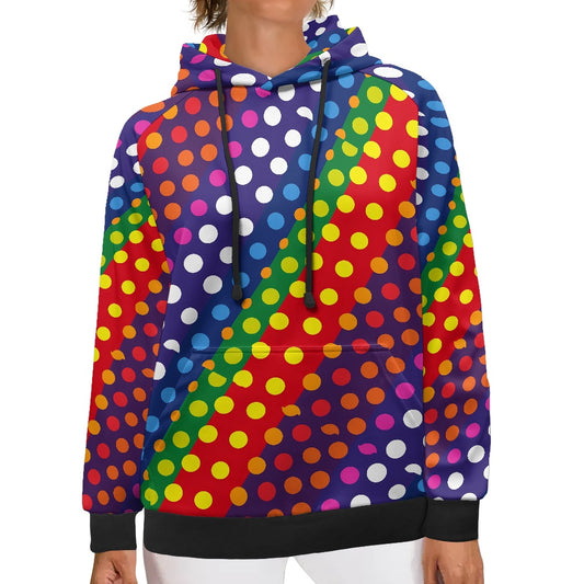 LGBTQ-Friendly Rainbow Polka Dot Women's Hooded Sweatshirt by Luxtrini white