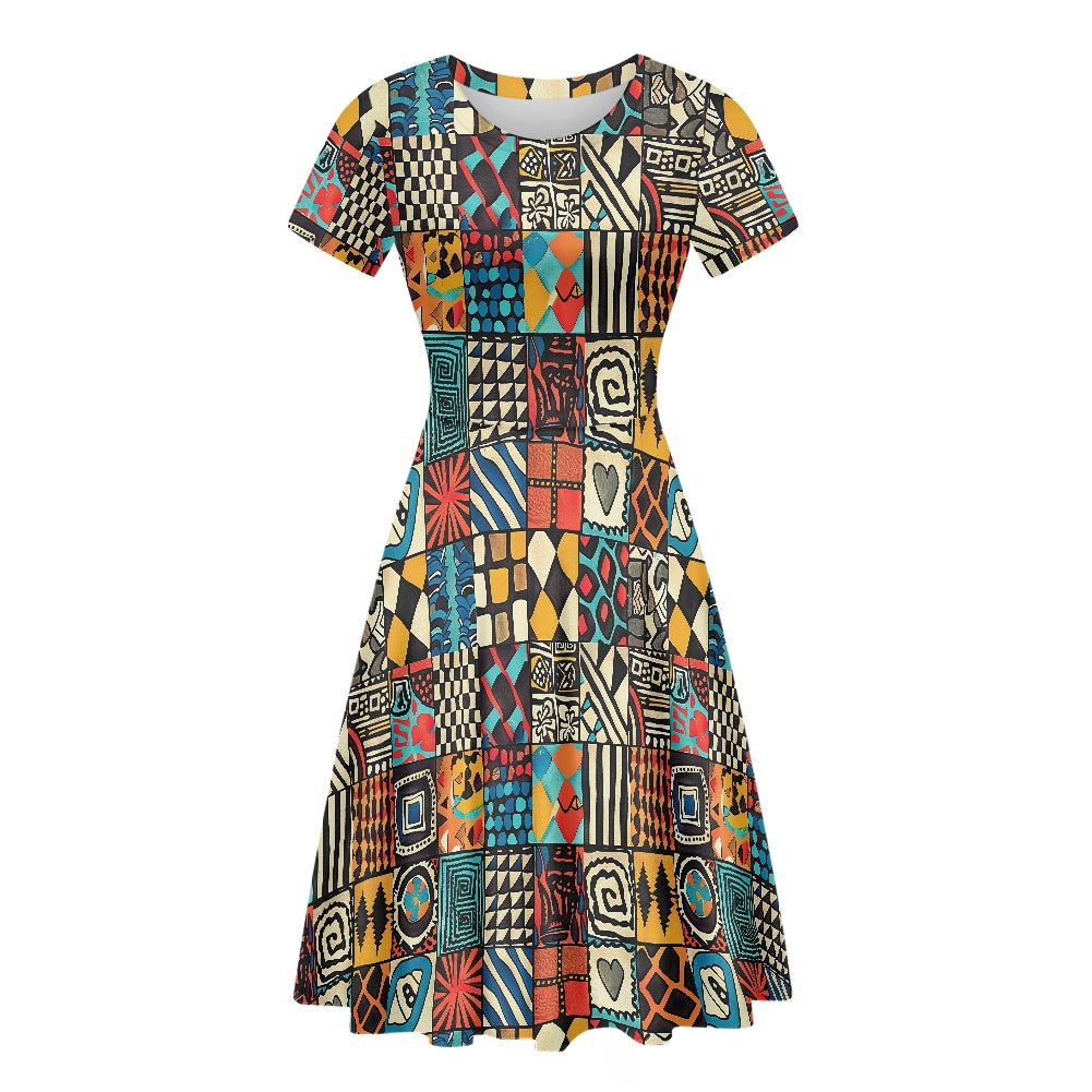 Women Scoop Neck Short Sleeve Ruffle Dress white