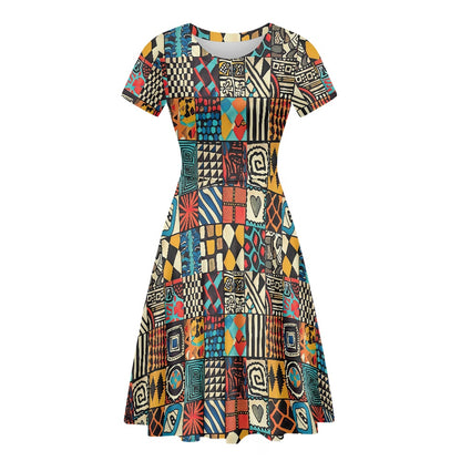 Women Scoop Neck Short Sleeve Ruffle Dress white