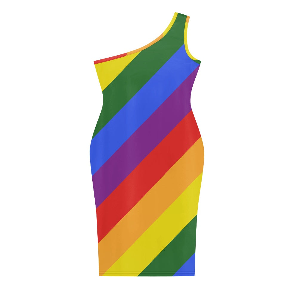 Discover Elegance: Luxtrini's One-Shoulder Slim Dress - Rainbow Pride