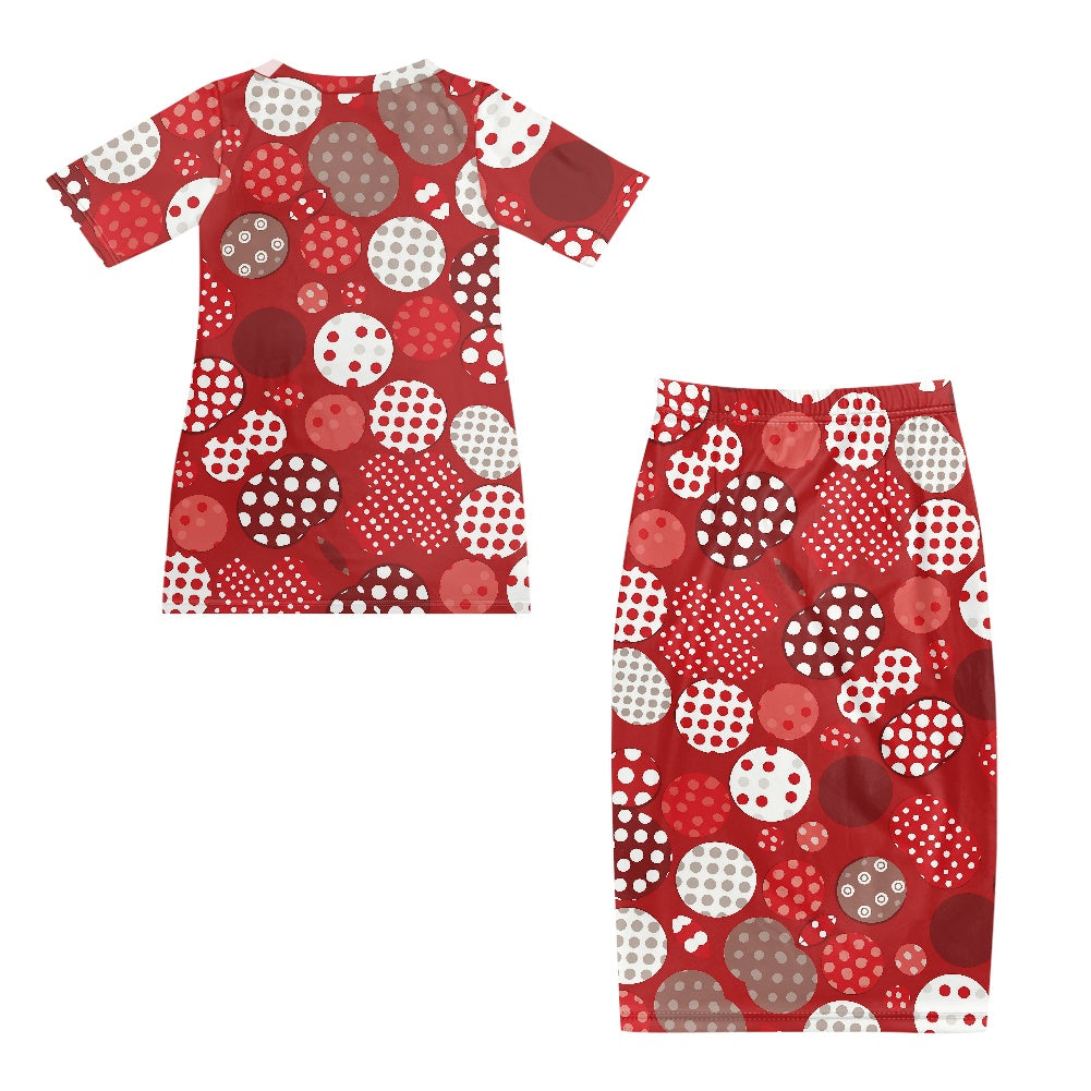 Red Polka Dot Guinea Style Maxi Dress Set