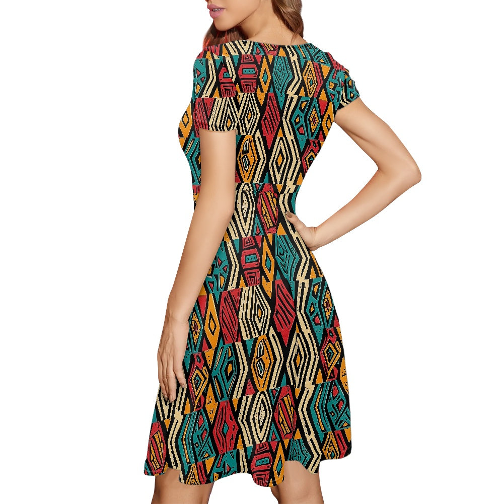 Women Scoop Neck Short Sleeve Ruffle Dress