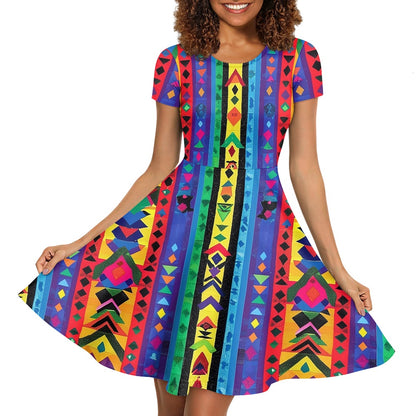 Women Scoop Neck Short Sleeve Ruffle Dress