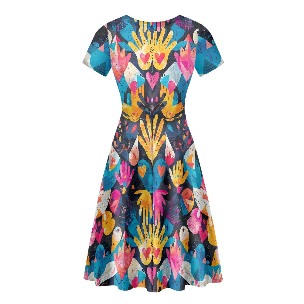 Women Scoop Neck Short Sleeve Ruffle Dress