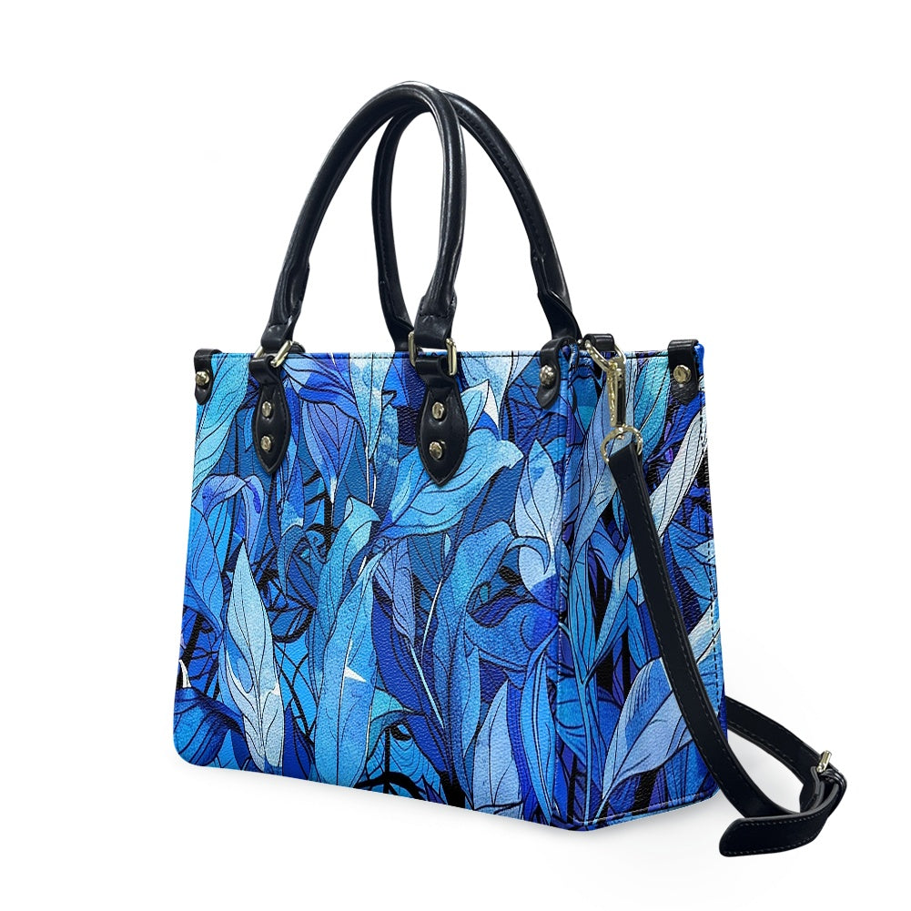 Blue Tropical Leaf Designer - Vibrant and Elegant Women's PU Leather Twill Handbag