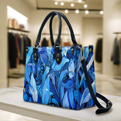 Blue Tropical Leaf Designer - Vibrant and Elegant Women's PU Leather Twill Handbag