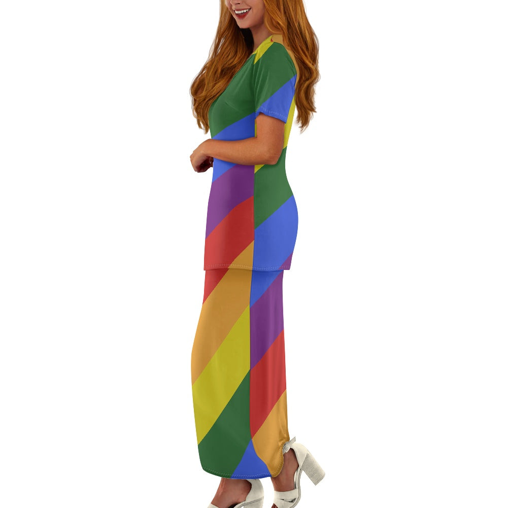 Rainbow Guinea Style Maxi Dress Set