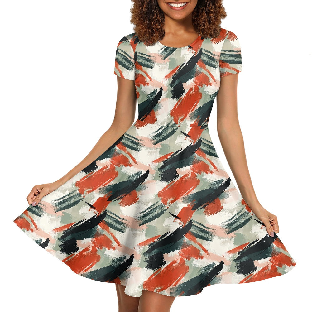 Women Scoop Neck Short Sleeve Ruffle Dress