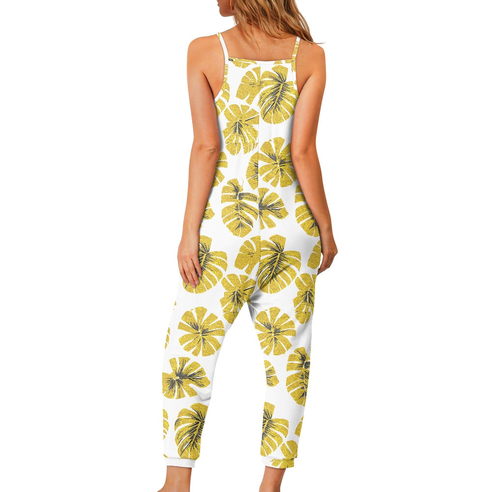 Yellow Monstera Rompers - Exclusive One-of-a-Kind Luxury Romper - Limited Edition, Ethically Made, and Stylishly Comfortable