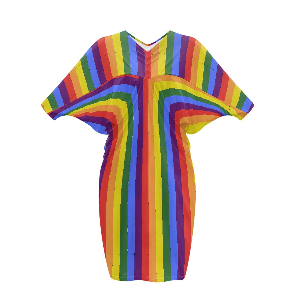 Rainbow Bat-sleeve hip dress white