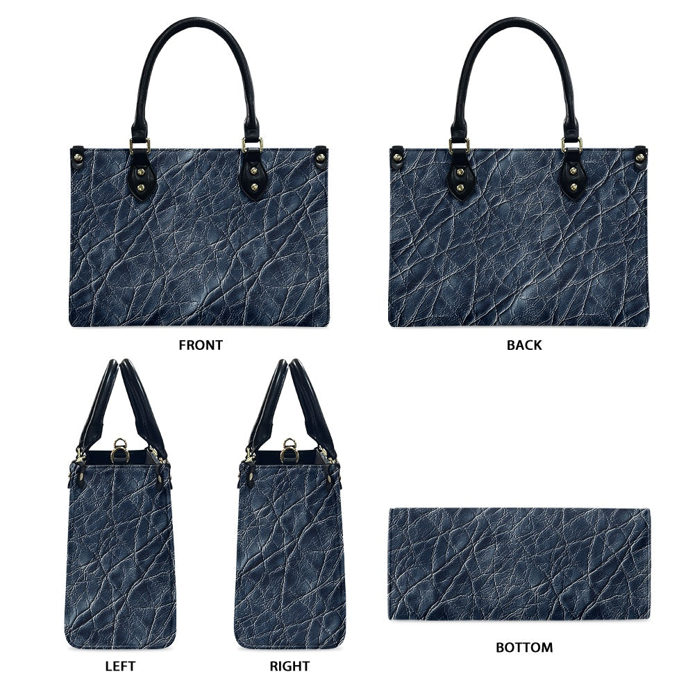 Sapphire Grace: Timeless Navy PU Leather Twill Handbag for Women