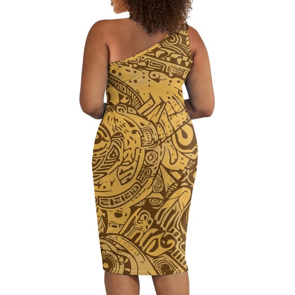 Discover Elegance: Luxtrini's One-Shoulder Slim Dress - Ethnic Yellow
